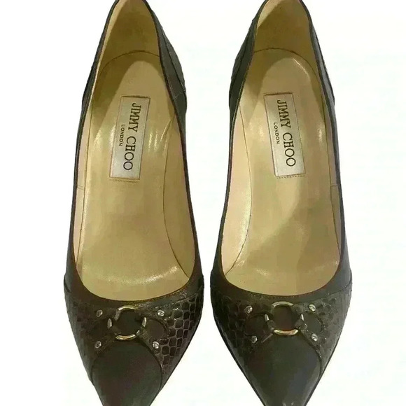 Jimmy Choo Watson Women’s Gray Leather Purple Snakeskin Pumps Size EUR 37/US 7 - Picture 5 of 12